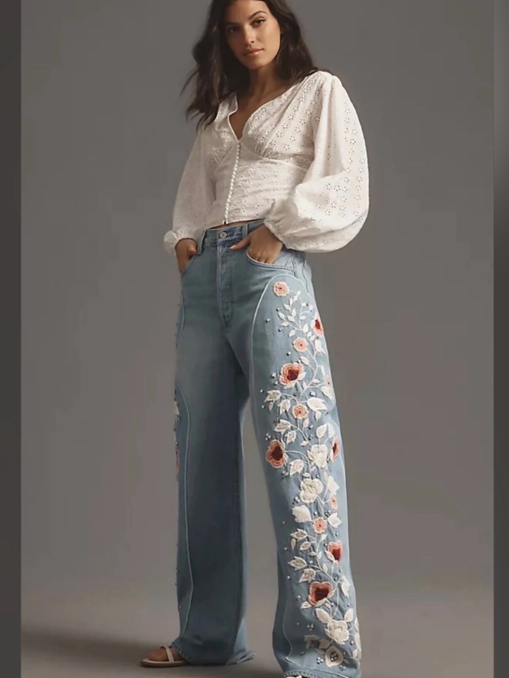 CITIZENS OF HUMANITY X FREE PEOPLE COLLAB EMBROIDERED JEANS RETAIL $970